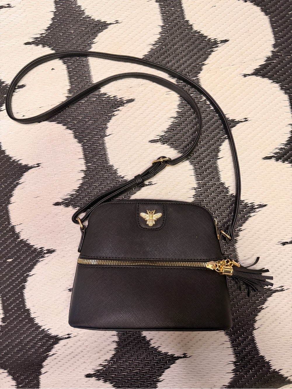 Black Women's Crossbody Bag with Gold Bee Accent